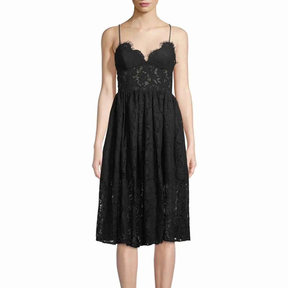 Fame & Partners Dark Romance Black Lace Midi Formal Dress Size 2